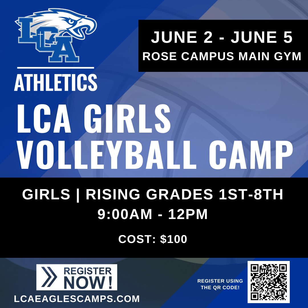 LCA Athletics (@lcaathletics) on Twitter photo 📣 Calling all future ballers... LCA Volleyball Team Camp is almost here! 🏐
Join us at LCA for a week packed with games, drills, and good times on the court with the <a href="/LCAvolleyball/">LCA Volleyball</a> Program. Register today and be part of the action! 💪🔥
#WeAreLCA 📣 Calling all future ballers... LCA Volleyball Team Camp is almost here! 🏐
Join us at LCA for a week packed with games, drills, and good times on the court with the <a href="/LCAvolleyball/">LCA Volleyball</a> Program. Register today and be part of the action! 💪🔥
#WeAreLCA