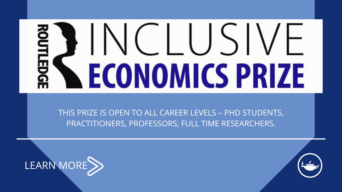 tandfhss's tweet image. 🏆 £4,000 could be yours! The Routledge Inclusive Economics Prize celebrates research that promotes equity, inclusivity, and solidarity in economics, showcases diverse voices &amp;amp; new methods.
Apply by 30 Sept 2025!
spr.ly/6019IZ9MD
#InclusiveEconomics #ResearchPrize #EconLit