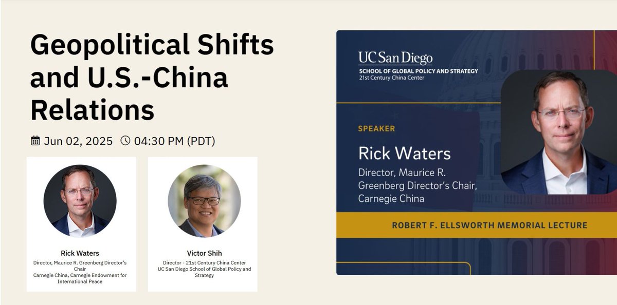 21st Century China (@21centurychina) on Twitter photo Join us 6/02 at 4:30pm PT! <a href="/watersrick/">rick waters</a> <a href="/CarnegieChina/">Carnegie China</a> will examine the U.S.-China rivalry unfolding amid U.S. strategic retreat and a global democratic downturn. RSVP:
ow.ly/HpLm50VEyym Join us 6/02 at 4:30pm PT! <a href="/watersrick/">rick waters</a> <a href="/CarnegieChina/">Carnegie China</a> will examine the U.S.-China rivalry unfolding amid U.S. strategic retreat and a global democratic downturn. RSVP:
ow.ly/HpLm50VEyym