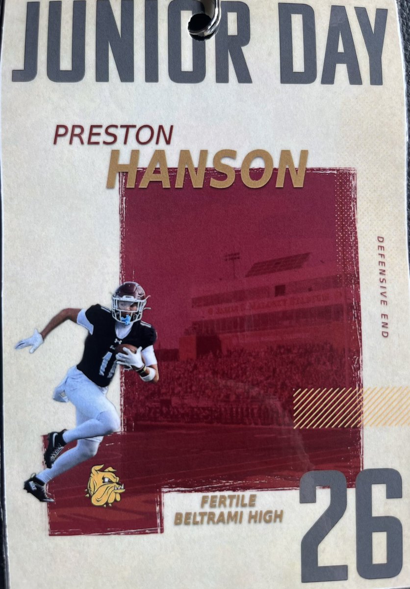 Preston Hanson (@preston_hanson9) on Twitter photo Thank you <a href="/Coach_Dill/">Trey Dill</a> and <a href="/UMD_Football/">UMD Football</a> for having me on campus today! Learned a lot about the program, university, and city! Looking forward to being back for camp!
<a href="/CoachLukeOlson/">Coach Luke Olson</a> <a href="/CoachStegerUMD/">John Steger</a> <a href="/CoachDavis_UMD/">Austan Davis</a> <a href="/CoachDCreighton/">Dalton Creighton</a> Thank you <a href="/Coach_Dill/">Trey Dill</a> and <a href="/UMD_Football/">UMD Football</a> for having me on campus today! Learned a lot about the program, university, and city! Looking forward to being back for camp!
<a href="/CoachLukeOlson/">Coach Luke Olson</a> <a href="/CoachStegerUMD/">John Steger</a> <a href="/CoachDavis_UMD/">Austan Davis</a> <a href="/CoachDCreighton/">Dalton Creighton</a>