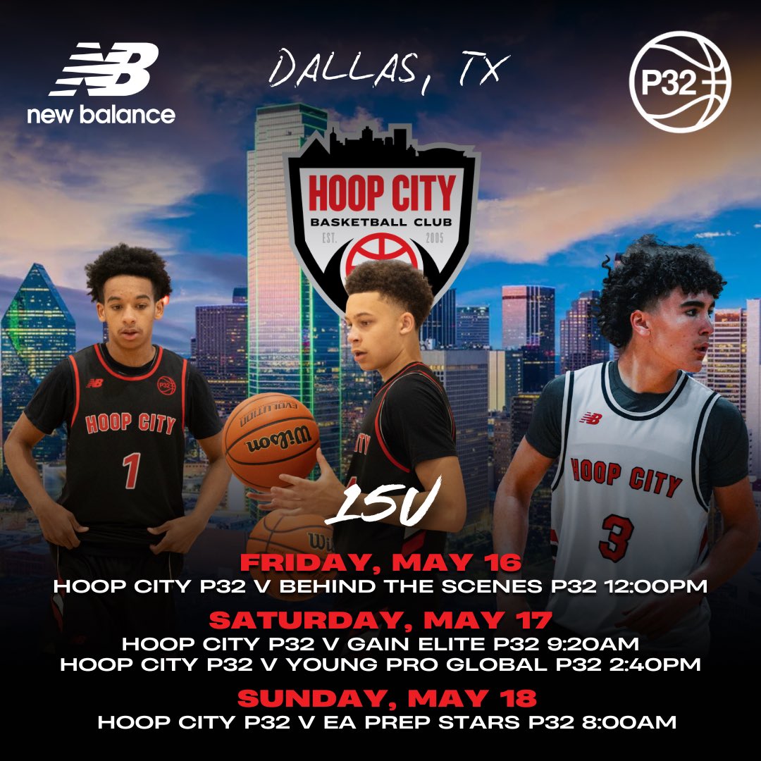 Hoop City Basketball Club (@hoopcitybc) on Twitter photo The Hoop City boys head to Dallas this week at the <a href="/p32league/">P32 League</a> Circuit! 15U, 16U, and 17U each have 4 matchups ahead of them this weekend. We’re ready to battle in Texas!
Wish ‘em luck!
#aaubasketball #p32league #newbalancebasketball The Hoop City boys head to Dallas this week at the <a href="/p32league/">P32 League</a> Circuit! 15U, 16U, and 17U each have 4 matchups ahead of them this weekend. We’re ready to battle in Texas!
Wish ‘em luck!
#aaubasketball #p32league #newbalancebasketball