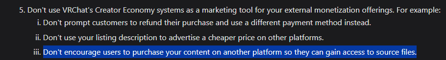 ayy_mang's tweet photo. @Juzo_VR Yeah but you're explicitly disallowed from mentioning that a full package is available elsewhere. The result is going to be people buying the in-game version without realizing that they're getting the worse version https://t.co/Oc24NpOflt
