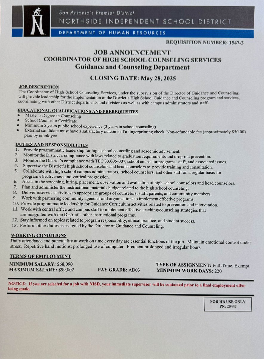 NOW HIRING! Come join our Counseling Leadership team! 🌟