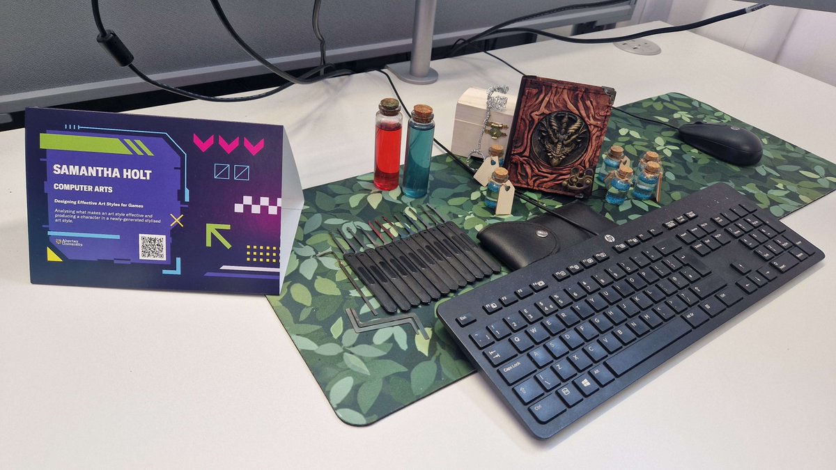 BlindVizn's tweet image. Really excited to show off my work at the Abertay Digital Graduate Show this week! I&apos;m super honoured to have a large vertical poster in the entrance hall, and can&apos;t wait for people to see my latest project in person😄Please come say hi and take a look🙂#ADGS2025