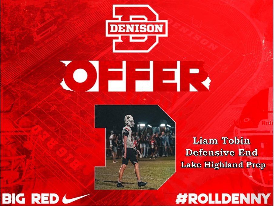 liamtobin088 (@liam_tobin14) on Twitter photo After an awesome talk with <a href="/coachhatem/">Jack Hatem</a>, I am really excited to announce an offer to <a href="/DUFootball/">Denison Football</a>! ROLL DENNY <a href="/LHPS_football/">LHPS Football</a> <a href="/CoachAustin511/">Coach Austin</a> <a href="/Coach_Bullock/">Ben Bullock</a> After an awesome talk with <a href="/coachhatem/">Jack Hatem</a>, I am really excited to announce an offer to <a href="/DUFootball/">Denison Football</a>! ROLL DENNY <a href="/LHPS_football/">LHPS Football</a> <a href="/CoachAustin511/">Coach Austin</a> <a href="/Coach_Bullock/">Ben Bullock</a>