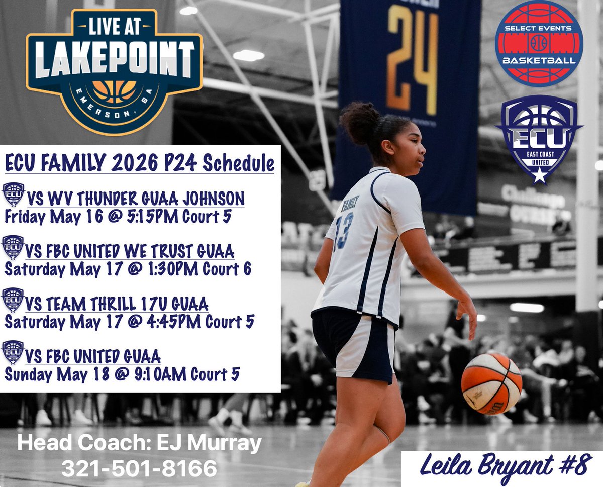 Leila Bryant (@leila_bryant3) on Twitter photo Here is my schedule for the upcoming tournament in Georgia this weekend! Be sure to come and check us out! <a href="/KPannell71/">“KP”</a> <a href="/EJMurray8/">EJ Murray</a> <a href="/SelectEventsBB/">Select Events Basketball</a> <a href="/ECunitedbball/">eastcoastunited</a> <a href="/SUTSReport/">SUTS Report</a> <a href="/PGHFlorida/">Prep Girls Hoops Florida</a> Here is my schedule for the upcoming tournament in Georgia this weekend! Be sure to come and check us out! <a href="/KPannell71/">“KP”</a> <a href="/EJMurray8/">EJ Murray</a> <a href="/SelectEventsBB/">Select Events Basketball</a> <a href="/ECunitedbball/">eastcoastunited</a> <a href="/SUTSReport/">SUTS Report</a> <a href="/PGHFlorida/">Prep Girls Hoops Florida</a>