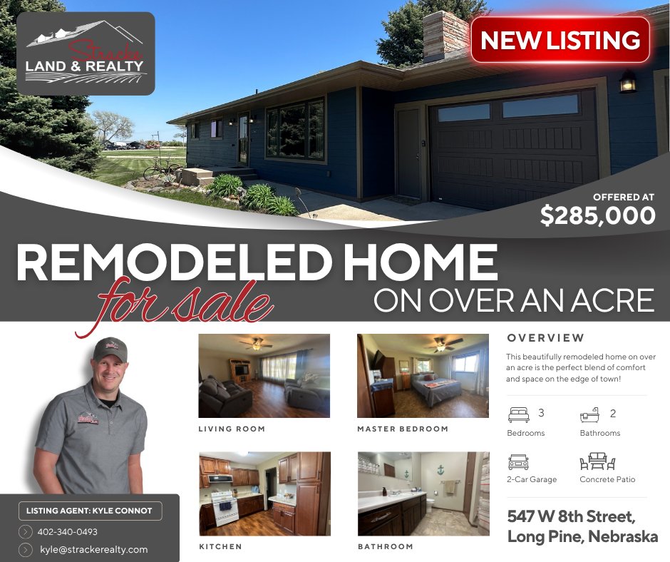 🚨New Listing🚨
This beautifully remodeled home 🏡 offers the perfect blend of small-town charm ❤️ and modern comfort ✨
Kyle Connot - Land Sales Agent, Stracke Land &amp; Realty
📱402-340-0493
🔗strackerealty.com/listings/new-l…
#StrackeLandandRealty #NebraskaRealEstate #LongPineNebraska
