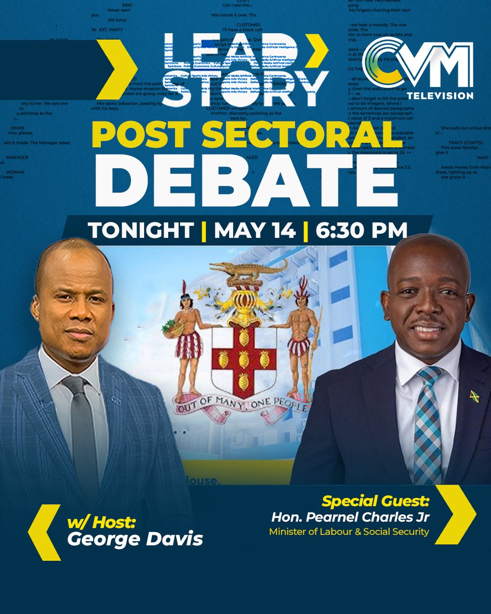 CVM Television (@cvmtv) on Twitter photo Tonight on Lead Story, we are catching up with Minister of Labour and Social Security, Hon. Pearnel Charles Jr, to break down his Sectoral Presentation. <a href="/JamaicaMlss/">MLSS Jamaica</a> <a href="/pcharlesjr/">Pearnel P. Charles Jr. 🇯🇲</a> - 1/2 Tonight on Lead Story, we are catching up with Minister of Labour and Social Security, Hon. Pearnel Charles Jr, to break down his Sectoral Presentation. <a href="/JamaicaMlss/">MLSS Jamaica</a> <a href="/pcharlesjr/">Pearnel P. Charles Jr. 🇯🇲</a> - 1/2