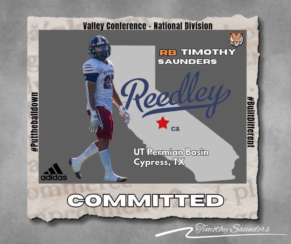 Timothy Saunders Jr. ✌🏽 (@timbo25saunders) on Twitter photo Blessed to announce that I have committed to Reedley College thank you <a href="/Coach_Hart15/">Coach Hart</a> and <a href="/CoachHudson34/">DeAngelo Hudson</a> for believing in my talents let’s work💯
<a href="/ReedleyCFB/">Reedley JC Football</a> #AGTG Blessed to announce that I have committed to Reedley College thank you <a href="/Coach_Hart15/">Coach Hart</a> and <a href="/CoachHudson34/">DeAngelo Hudson</a> for believing in my talents let’s work💯
<a href="/ReedleyCFB/">Reedley JC Football</a> #AGTG