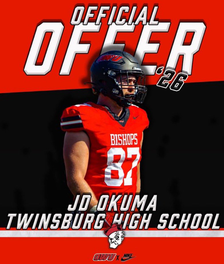 JD Okuma (@jd_okuma) on Twitter photo Thank you <a href="/CoachTomWatts/">Tom Watts</a> and <a href="/OWUBishopFB/">Ohio Wesleyan Football</a> for my first official roster spot! <a href="/saulter_charles/">Coach Saulter</a> <a href="/Coach_HarrisJr/">Lorenzo Harris Jr.</a> Thank you <a href="/CoachTomWatts/">Tom Watts</a> and <a href="/OWUBishopFB/">Ohio Wesleyan Football</a> for my first official roster spot! <a href="/saulter_charles/">Coach Saulter</a> <a href="/Coach_HarrisJr/">Lorenzo Harris Jr.</a>