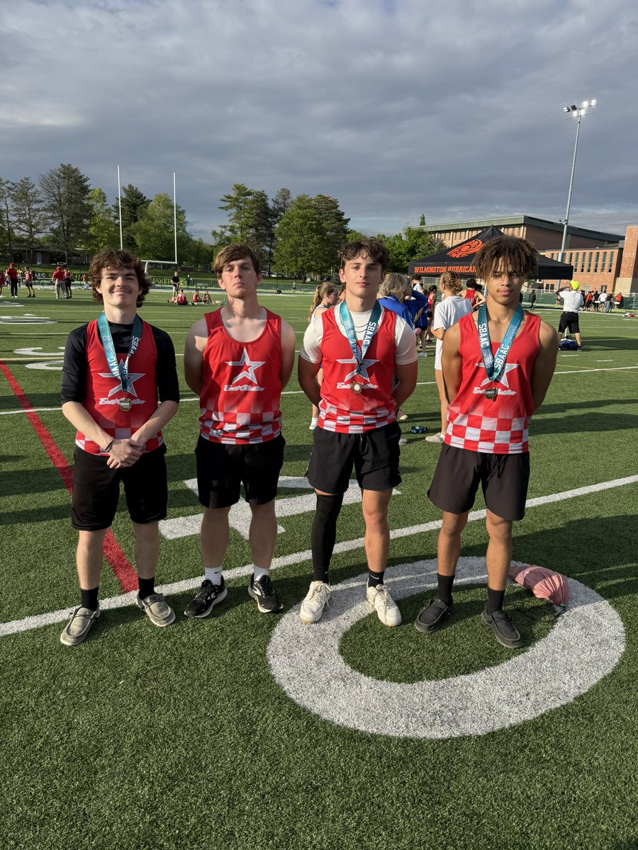 Congratulations Sawyer, Brendan, Brody and LeAndre on finishing 3rd in the 4x100 relay.  ⭐️ #SBAAC