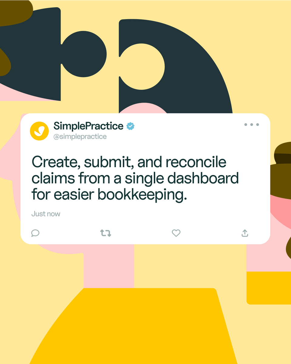 Manage all your claims in one dashboard - create, submit, and reconcile without the hassle. Simplified bookkeeping means more time for clients. #SimplePractice