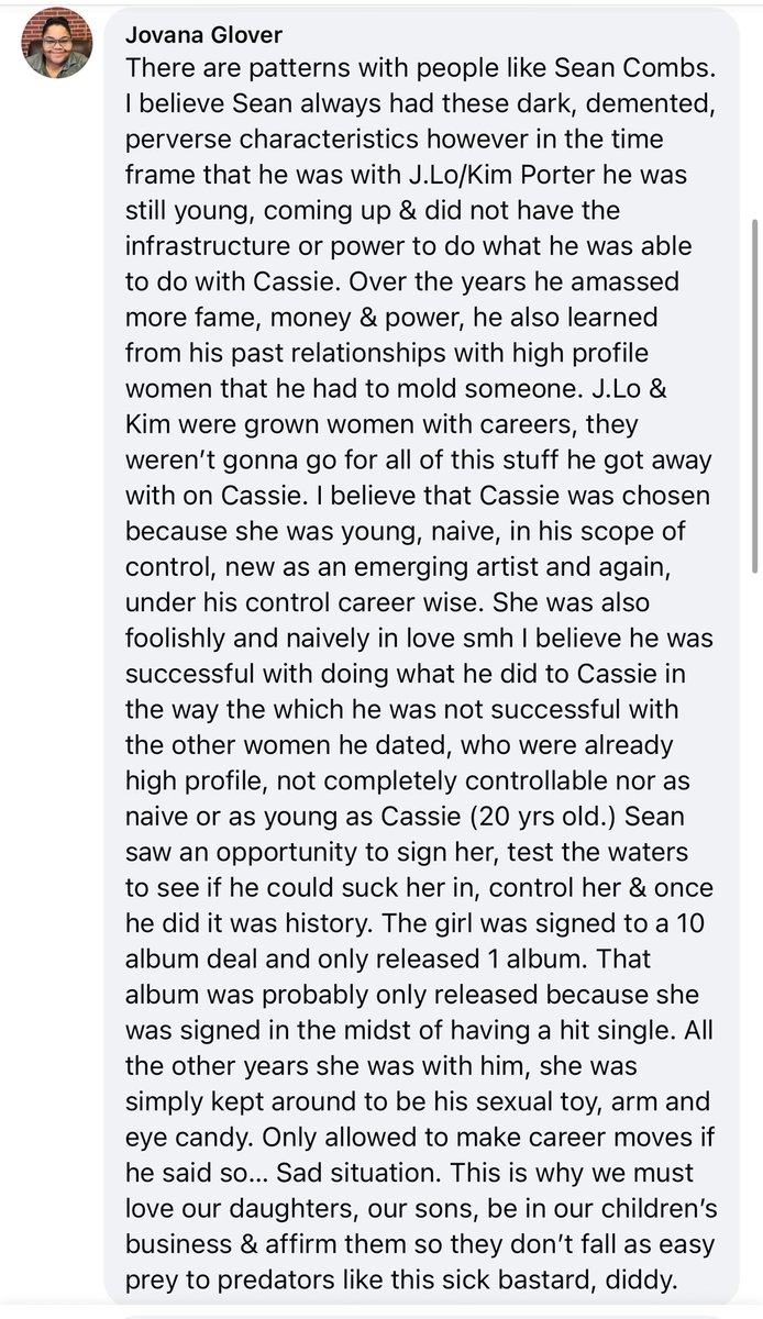 Simply_J0's tweet photo. Screenshot my fb comment because I’m not subtweeting all of this lol but these are my genuine thoughts &amp; I am truly upset &amp; disappointed that he has been getting away with this stuff for so long. 
#SeanCombs #Diddy #DiddyTrial #Cassie #CassieVentura #CassieTestimony #Smdh https://t.co/yFtjgjgmJM