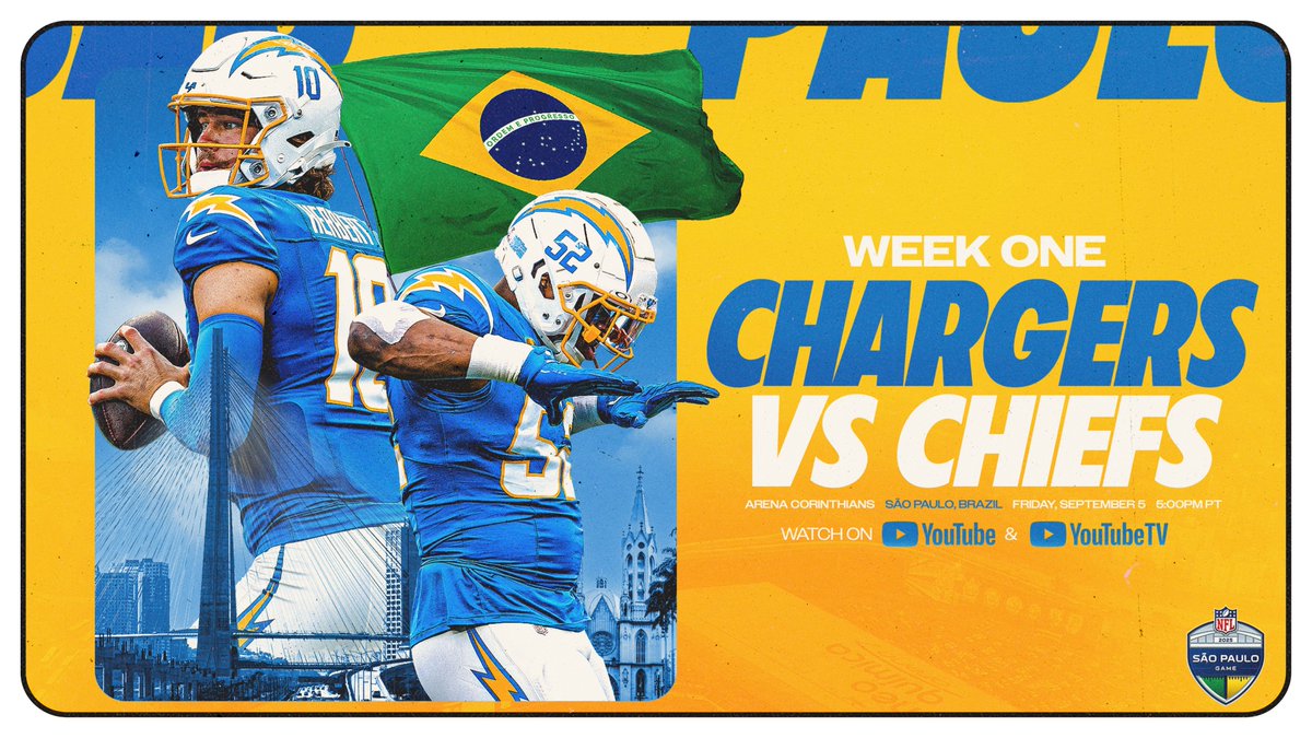 The #Chargers will play the Chiefs in Week 1 in São Paulo, Brazil.

A juicy AFC West matchup to kick off the 2025 season.

chargers.com/news/chiefs-br…