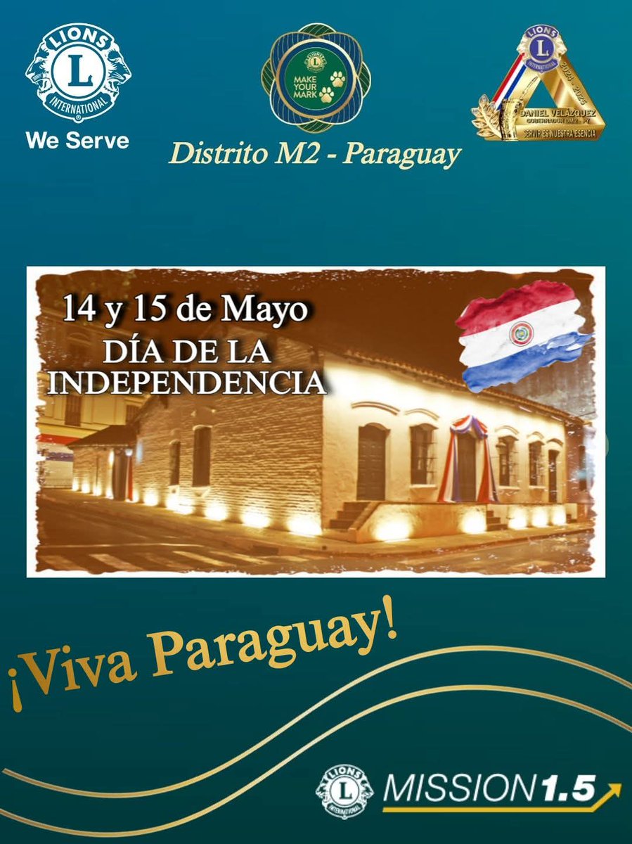 Club Leones Bernardino Caballero (@clubleonesbcaba) on Twitter photo Celebración del día de la Independencia Nacional! Gratitud a la Patria! Gratitud a los Leones del Paraguay! <a href="/lionsclubs/">Lions International</a> <a href="/ClubLeonesVEF/">ClubdeLeonesVillaElisa</a> <a href="/LionsSanLorenzo/">Club de Leones San Lorenzo (PARAGUAY)</a> #WeServe Celebración del día de la Independencia Nacional! Gratitud a la Patria! Gratitud a los Leones del Paraguay! <a href="/lionsclubs/">Lions International</a> <a href="/ClubLeonesVEF/">ClubdeLeonesVillaElisa</a> <a href="/LionsSanLorenzo/">Club de Leones San Lorenzo (PARAGUAY)</a> #WeServe