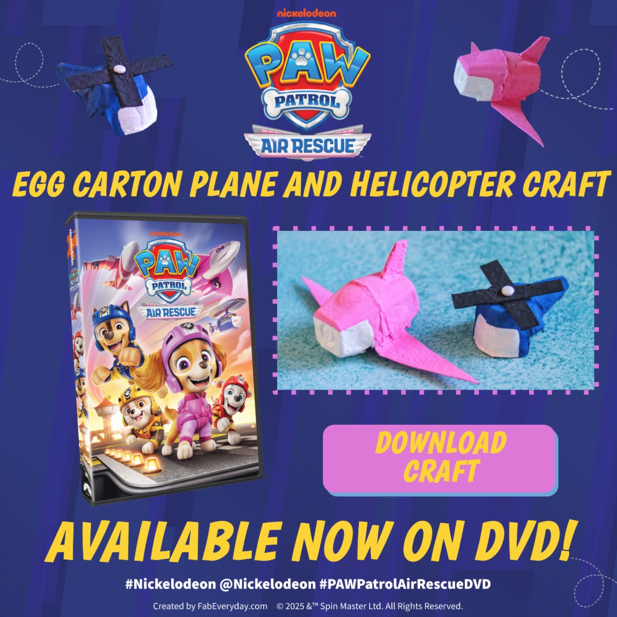 PAW Patrol 🐾 is on a roll in the skies ✈️above and beyond Adventure Bay! 🙌

Make your own plane and helicopters 🚁 with this fun craft and watch PAW Patrol: Air Rescue with your family! Click the link to join the fun! 👉 bit.ly/PPAirRescue_Eg…