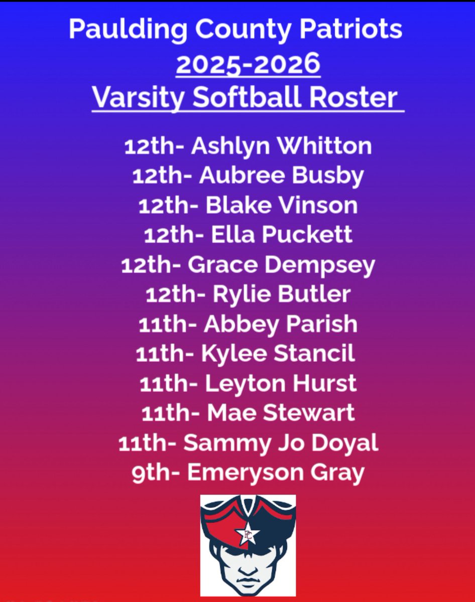 PCHS Softball (@pchsfastpitch) on Twitter photo Congratulations to our 2025 Varsity and JV Softball Players! Extremely excited to get going and show people what we can do this year!
#team2025
<a href="/PCHS_Pats/">Paulding County High School</a> Congratulations to our 2025 Varsity and JV Softball Players! Extremely excited to get going and show people what we can do this year!
#team2025
<a href="/PCHS_Pats/">Paulding County High School</a>