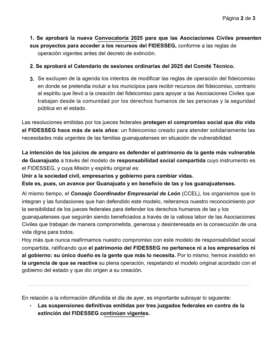 CCE de León (@cceleon) on Twitter photo Compartimos información relacionada con las últimas resoluciones de los jueces federales en torno a los amparos promovidos por el sector empresarial y las funciones en contra de la extinción del FIDESSEG.
<a href="/APIMEX_ORG/">APIMEX</a> <a href="/canacoleon/">CANACO LEON</a> <a href="/cicegGTO/">Cámara del Calzado</a> <a href="/AMEXME_Leon/">AMEXME León</a> <a href="/CANACINTRA_Leon/">CANACINTRA León</a> Compartimos información relacionada con las últimas resoluciones de los jueces federales en torno a los amparos promovidos por el sector empresarial y las funciones en contra de la extinción del FIDESSEG.
<a href="/APIMEX_ORG/">APIMEX</a> <a href="/canacoleon/">CANACO LEON</a> <a href="/cicegGTO/">Cámara del Calzado</a> <a href="/AMEXME_Leon/">AMEXME León</a> <a href="/CANACINTRA_Leon/">CANACINTRA León</a>