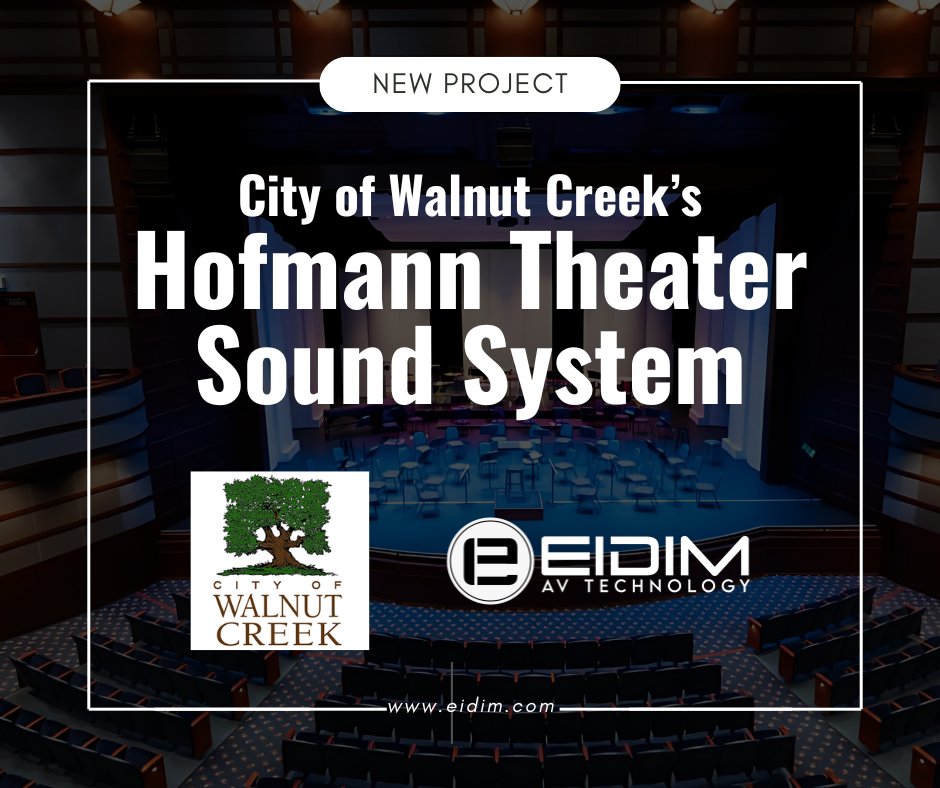 EidimAV's tweet photo. We've been awarded a City of Walnut Creek project to upgrade the Hofmann Theater sound system! 

Thank you to the City of Walnut Creek for this amazing opportunity. 
#WalnutCreek #HofmannTheater #SoundSystemUpgrade #AudioEngineering  #AVIntegration #TheaterTech #SoundDesign https://t.co/HgxVWyUY8p