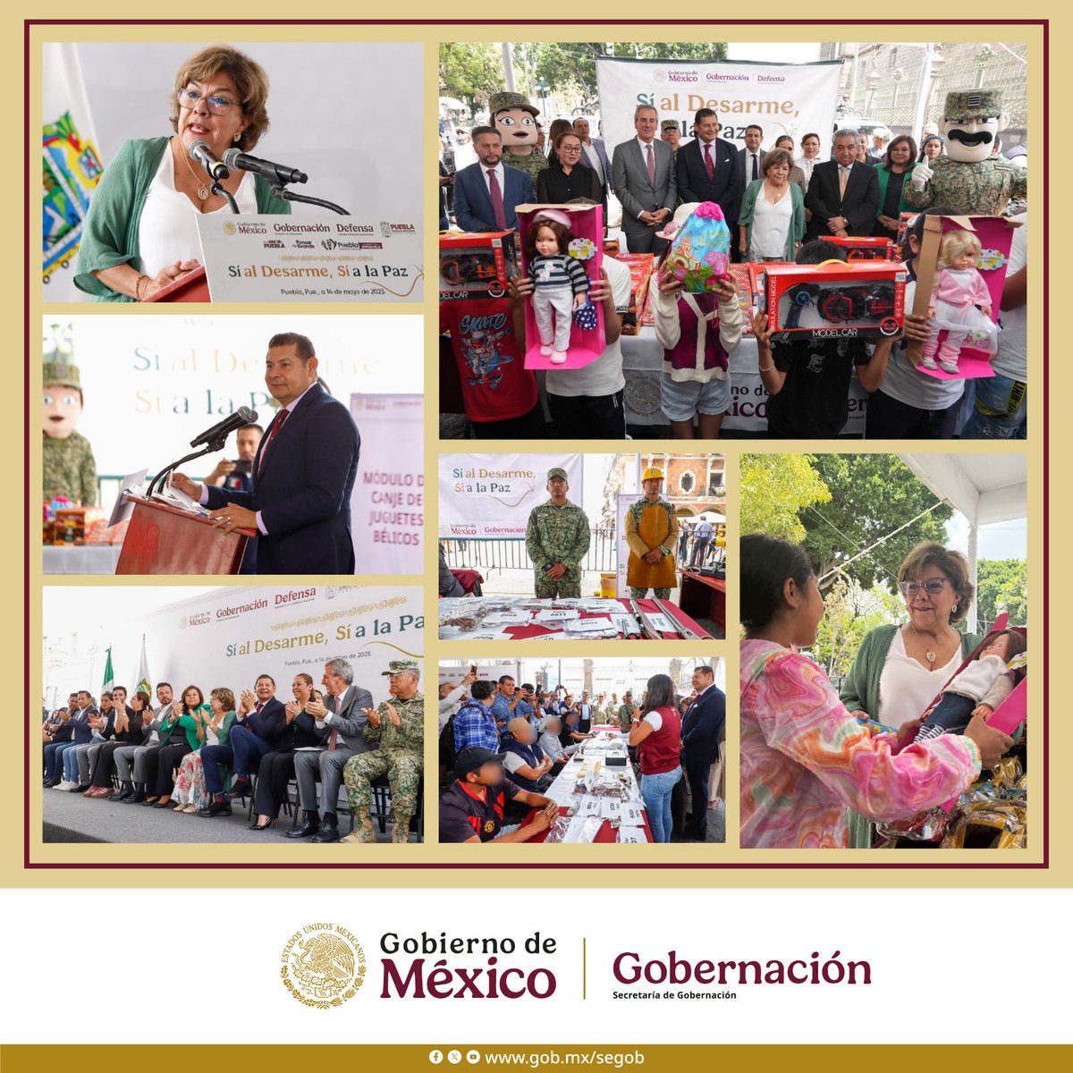 RocioBarcenaM's tweet photo. En representación de la @SEGOB_mx, en #Puebla dimos inicio al programa #SíAlDesarmeSíALaPaz, en coordinación con el gobernador @armentapuebla_ y el alcalde @pepechedrauimx. Cambiar un arma o un juguete bélico es sembrar una cultura de #Paz. #AtenciónALasCausas https://t.co/FSPClTy4tX