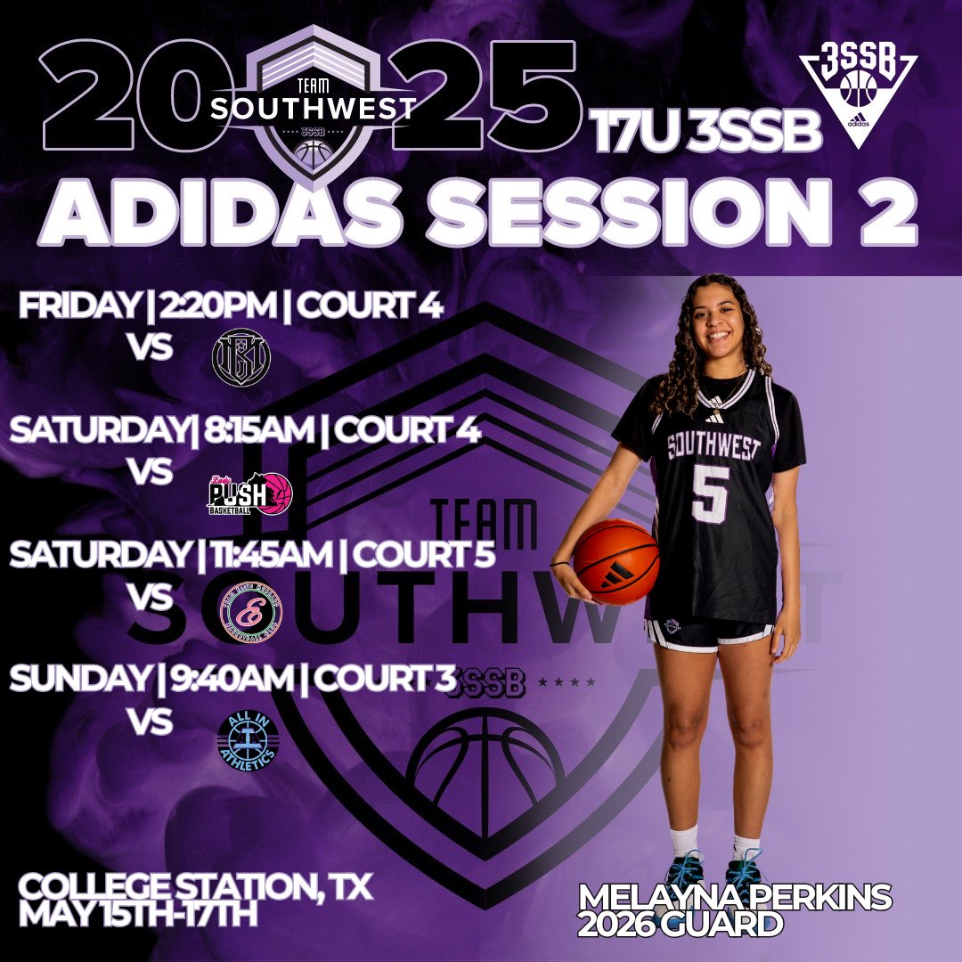 Melayna Perkins (@melaynaperkins) on Twitter photo Coaches! My schedule for our tournament this weekend, Adidas Session 2 in College Station, TX! <a href="/SW_Select3SSB/">SWSelect3SSB</a> <a href="/ladyrattlerwbb/">Lady Rattler Womens Basketball</a> Coaches! My schedule for our tournament this weekend, Adidas Session 2 in College Station, TX! <a href="/SW_Select3SSB/">SWSelect3SSB</a> <a href="/ladyrattlerwbb/">Lady Rattler Womens Basketball</a>