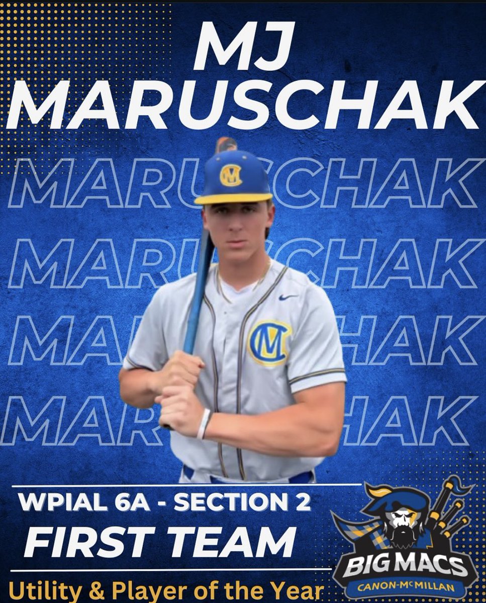 MJ Maruschak (@mj_maruschak) on Twitter photo Blessed to be named “Player of the Year” and first team all conference for 6a section 2. Thanks to my coaches and teammates for the support!
<a href="/BigMac_Baseball/">Canon-McMillan Baseball</a>
<a href="/SBCNation/">Supreme Baseball Club</a>
<a href="/cmcwilliams05/">Canyon McWilliams</a>
<a href="/PrepBaseballPA/">Prep Baseball Pennsylvania</a> Blessed to be named “Player of the Year” and first team all conference for 6a section 2. Thanks to my coaches and teammates for the support!
<a href="/BigMac_Baseball/">Canon-McMillan Baseball</a>
<a href="/SBCNation/">Supreme Baseball Club</a>
<a href="/cmcwilliams05/">Canyon McWilliams</a>
<a href="/PrepBaseballPA/">Prep Baseball Pennsylvania</a>