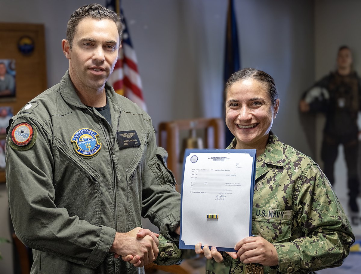 Congratulations to Lt. Kali N. Murphy on your awards. 
NTAG Southwest CO CDR Joseph Gilligan presented Murphy with her awards during a ceremony at HQ, May 14, 2025.
Her next command will be at #DINFOS in Maryland.
#ForgedByTheSea #TheFleetStartsHere #OfficerRecruiter #NORSSantee