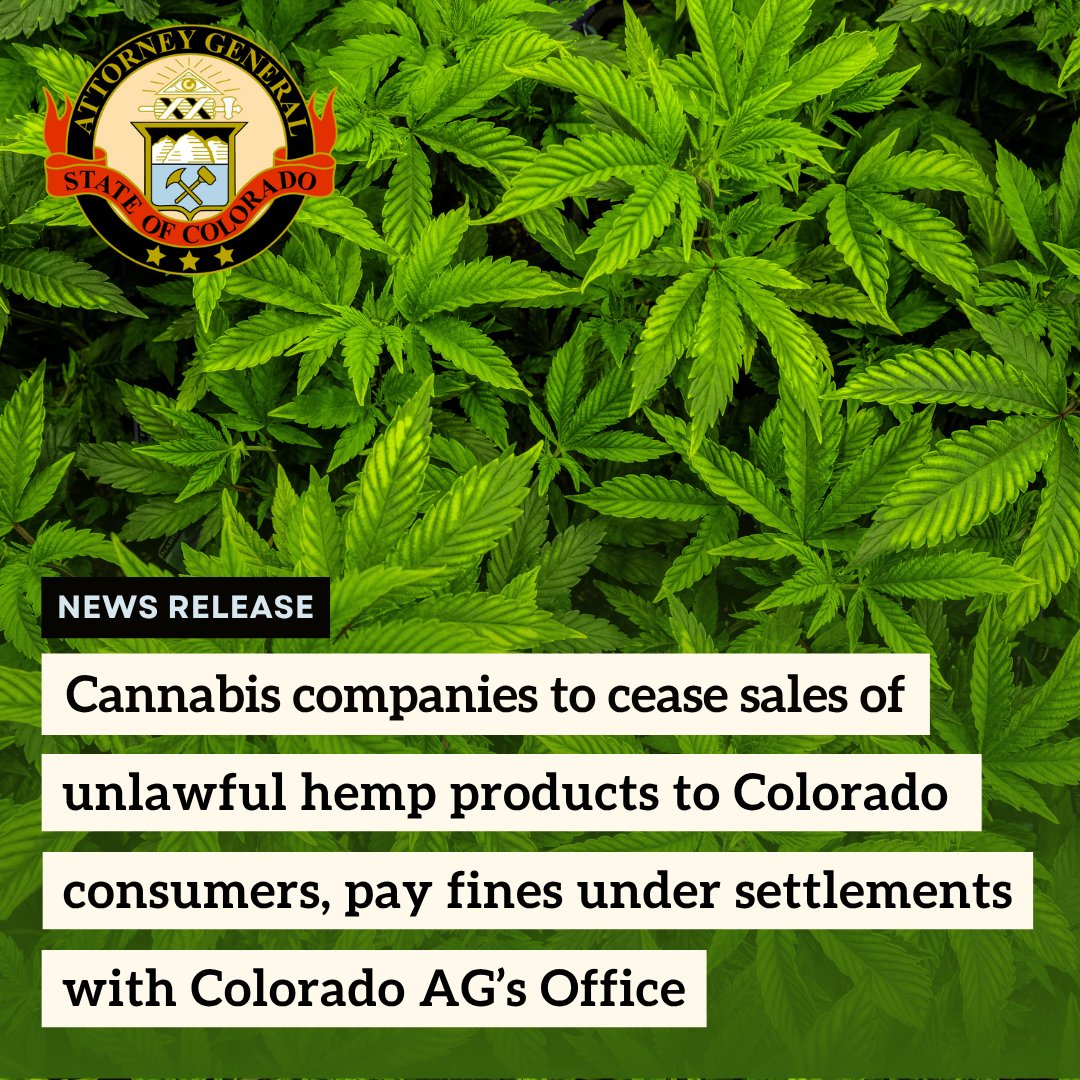 Attorney General Phil Weiser announced today that he has reached settlements with two cannabis companies, resolving allegations that they misrepresented their products. Learn more and read the settlement details: bit.ly/43rv6aJ