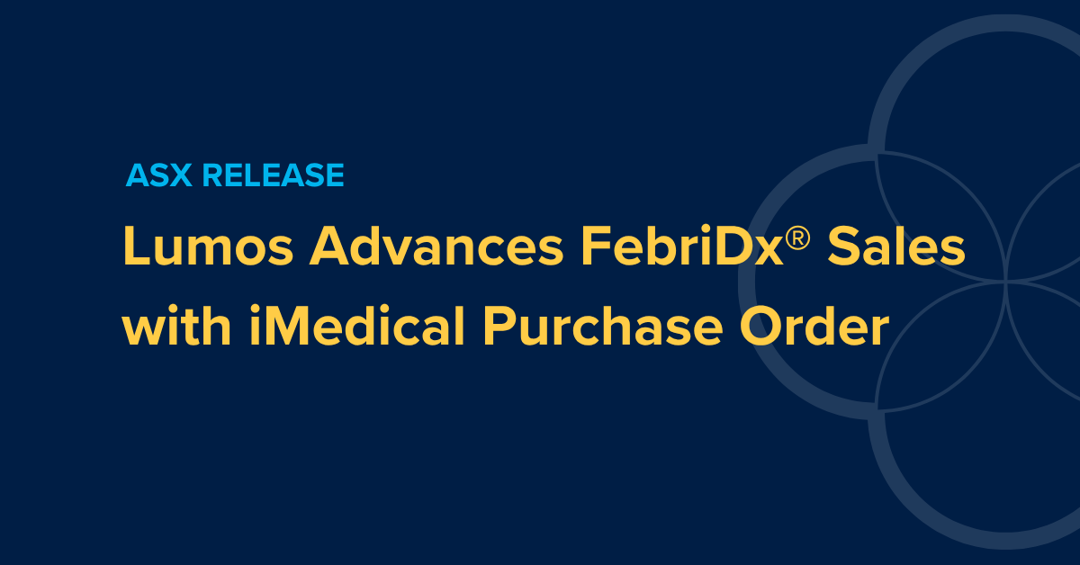 #Lumos has announced that it has received and shipped a purchase order for FebriDx® from iMedical, Inc. for US$126,000, representing its largest single purchase order since the test's launch. Read the ASX Release: bit.ly/LDX-iMedical 
$LDX #LDX #diagnostics #healthcare