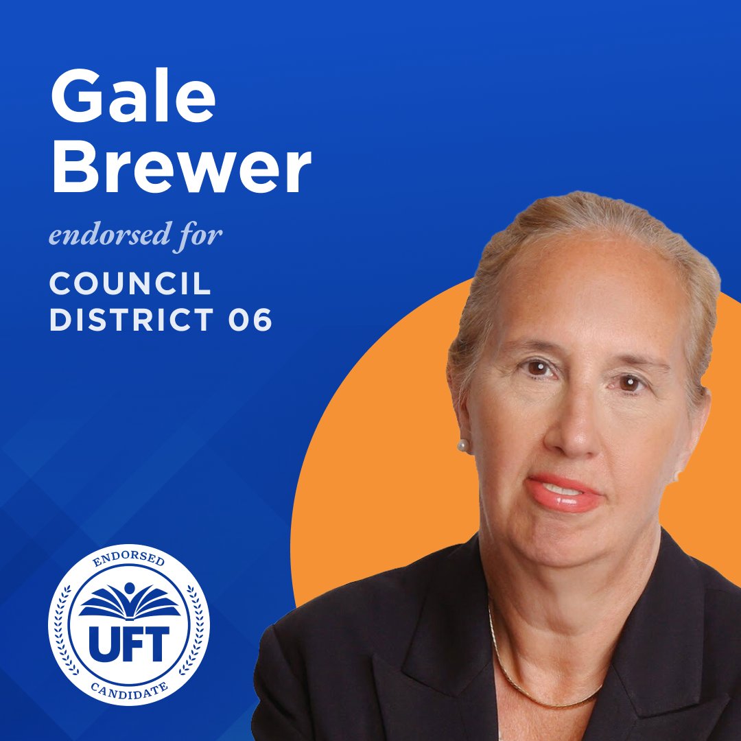 #NEWS: <a href="/UFT/">UFT</a> is proud to endorse <a href="/galeabrewer/">Gale A. Brewer</a> for NYC Council CD6 💪

#UFTAction #NYCLaborVotes #UFTVotes #UFTEndorsed