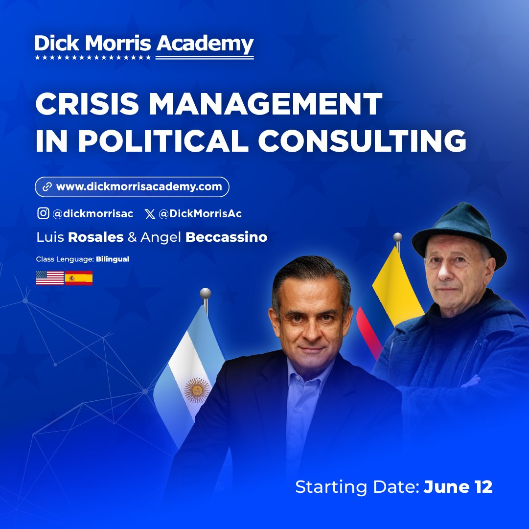 👨‍🏫 Ángel Beccassino, as a professor at the Dick Morris Academy, will teach a class focused on communication and crisis management.

🌎 With his experience in political campaigns in Colombia, Mexico, Venezuela, Bolivia, Ecuador, and more, he will teach you how to craft messages