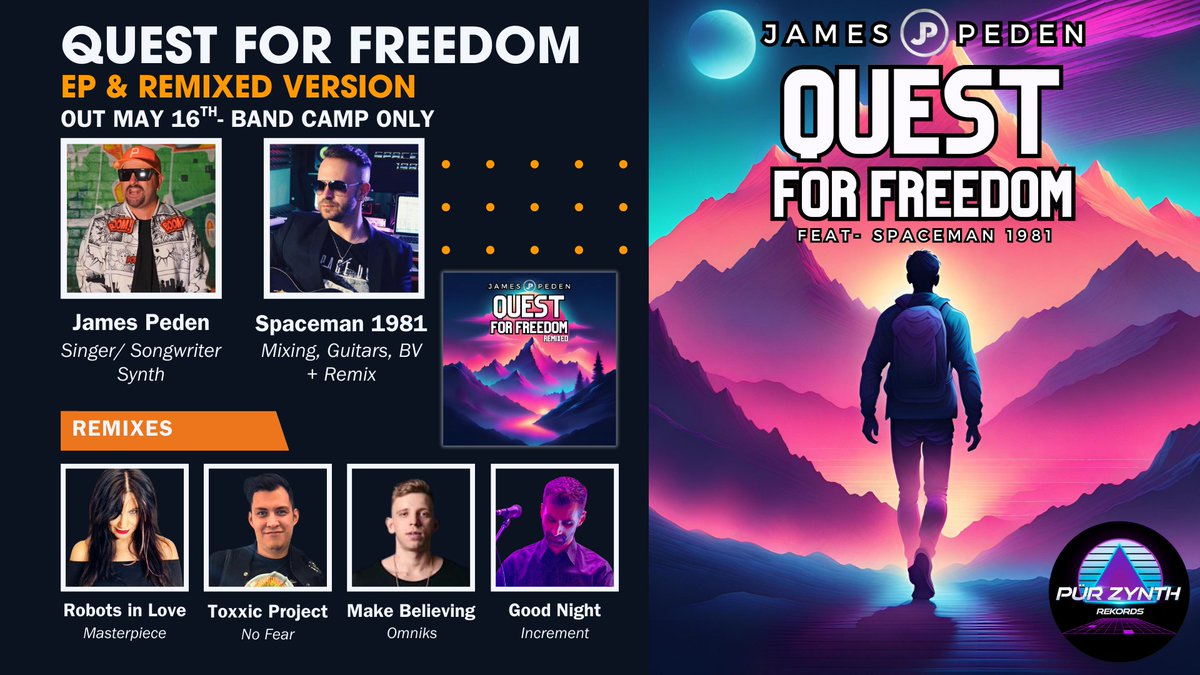 ๐๐ช๐ง๐๐ฎ๐ฃ๐ฉ๐ ๐๐๐ ๐ค๐ง๐๐จ (@purzynthrekords) on Twitter photo Out This Friday May 16th! <a href="/jamespeden/">James Peden Music</a> double EP release only on Bandcamp!
QUEST FOR FREEDOM. Original 5 tracks+Remixed edition by Spaceman 1981 <a href="/Anton_Tazhun/">SPACEMAN 1981</a>, @RobotsInLove, <a href="/ToxxicProject/">Toxxic Project</a>, <a href="/omniksmusic/">Omniks</a>, Increment.
#PurZynth #synthwave #synthpop #popmusic #synthmusic Out This Friday May 16th! <a href="/jamespeden/">James Peden Music</a> double EP release only on Bandcamp!
QUEST FOR FREEDOM. Original 5 tracks+Remixed edition by Spaceman 1981 <a href="/Anton_Tazhun/">SPACEMAN 1981</a>, @RobotsInLove, <a href="/ToxxicProject/">Toxxic Project</a>, <a href="/omniksmusic/">Omniks</a>, Increment.
#PurZynth #synthwave #synthpop #popmusic #synthmusic