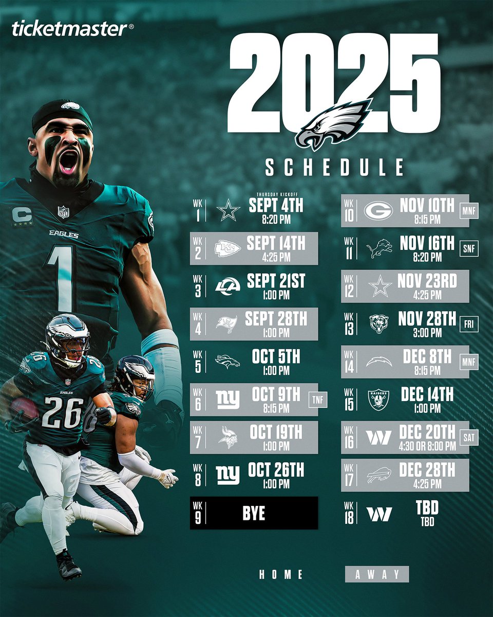 It’s (officially) here. Our 2025 Schedule‼️

<a href="/Ticketmaster/">Ticketmaster</a> | #FlyEaglesFly