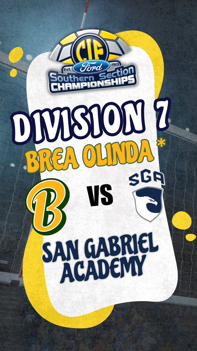 Kicking off the 2025 CIF-SS <a href="/SoCaliFord/">SoCalFord</a> Boys Volleyball Championships TONIGHT with Division 7 at Brea Olinda HS! 🏐

The Wildcats host the San Gabriel Academy Eagles for the D7 title! 🏆

First serve 6pm!

Watch live on <a href="/NFHSNetwork/">NFHS Network</a>
🔗: nfhsnetwork.com/events/cifss/g…

#CIFSSVolleyball