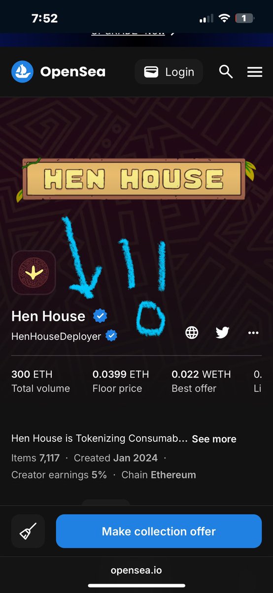 Breaking News:

<a href="/_HenHouseNFT/">Hen House 🐔</a> finally got the Blue Check Mark on <a href="/opensea/">OpenSea</a> 🎉 

Speed of service seems to be improving ever since they hired that new guy <a href="/HollanderAdam/">Adam Hollander</a> 👏 

Just in time for the next phase 👀

HOLD ON TO YOUR HENS 🐓