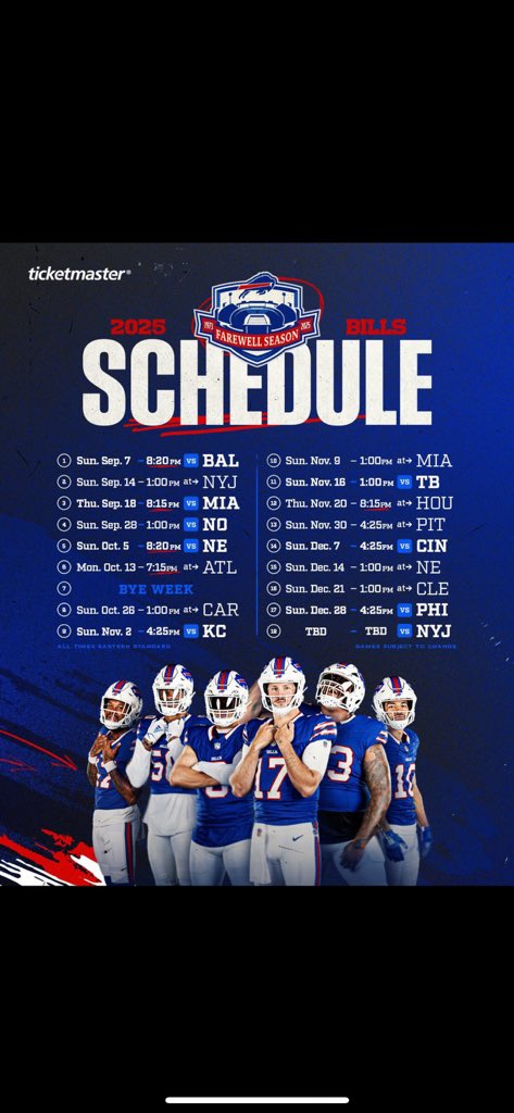 BillscastPod's tweet image. The official 2025 Bills schedule has been dropped

Thoughts?