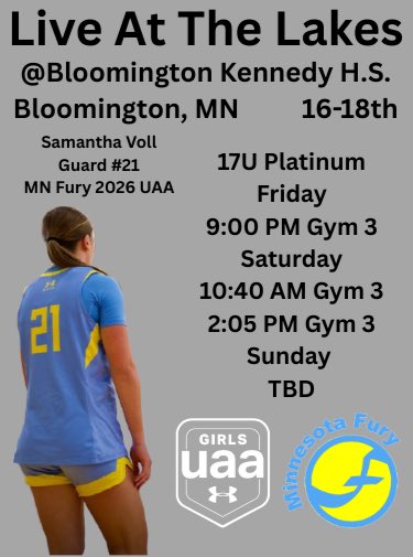 Samantha Voll (@samanthavoll12) on Twitter photo So excited for Live at the Lakes this weekend!! Hereโs our schedule.
<a href="/MinnesotaFury/">Minnesota Fury AAU</a> <a href="/MontiGirlsBBall/">MontiGirlsBB</a> So excited for Live at the Lakes this weekend!! Hereโs our schedule.
<a href="/MinnesotaFury/">Minnesota Fury AAU</a> <a href="/MontiGirlsBBall/">MontiGirlsBB</a>