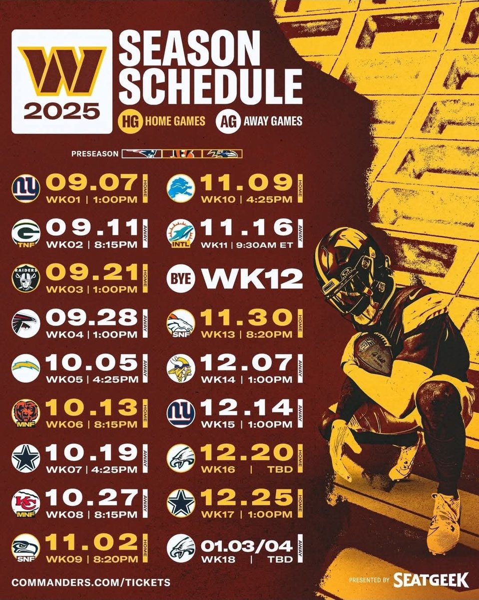 Commanders Nation, 

The schedule is out. 

What games are you going to❓️ #RaiseHail