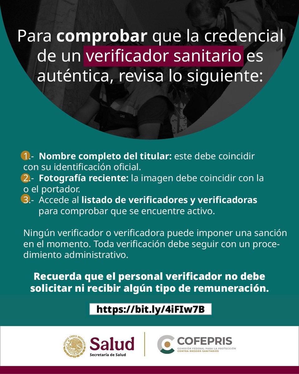Accede a este link bit.ly/4iFIw7B para revisar el directorio de verificadoras y verificadores a nivel federal y estatal. 

COFEPRIS al servicio del pueblo de México.