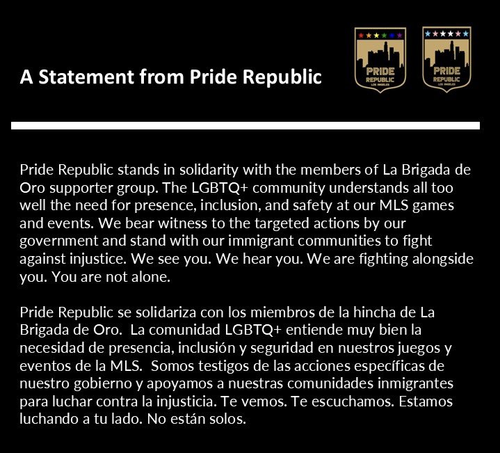 Pride Republic (@lafcpriderepub) on Twitter photo A statement by Pride Republic in support of <a href="/LaBrigadaDeOro/">La Brigada De Oro SG</a>
For more information/para mas información:
nashvillebanner.com/2025/05/12/lat…
#unitedwearestronger
#enlaunionestalafuerza
#lafc #lafcpriderepublic
#nashvillesc
#labrigadadeoro A statement by Pride Republic in support of <a href="/LaBrigadaDeOro/">La Brigada De Oro SG</a>
For more information/para mas información:
nashvillebanner.com/2025/05/12/lat…
#unitedwearestronger
#enlaunionestalafuerza
#lafc #lafcpriderepublic
#nashvillesc
#labrigadadeoro