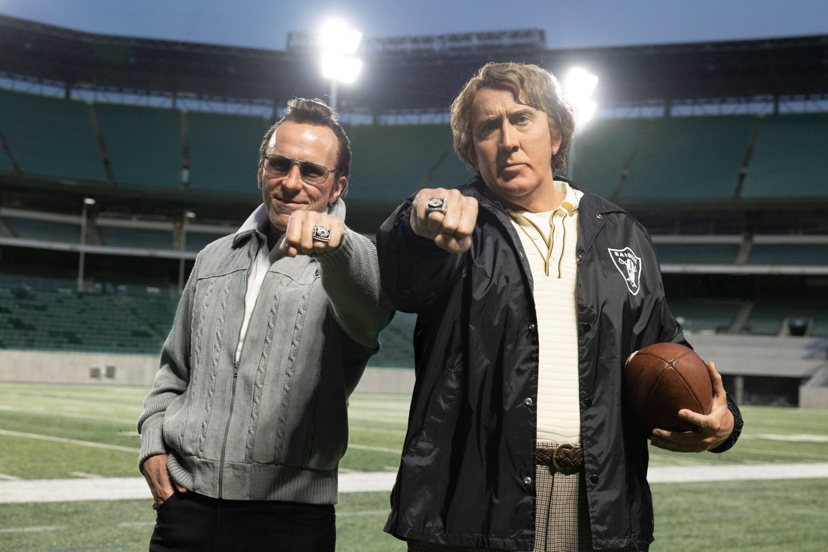 intobale's tweet image. First look at Christian Bale as Al Davis and Nicholas Cage as John Madden in the upcoming film, ‘MADDEN’.