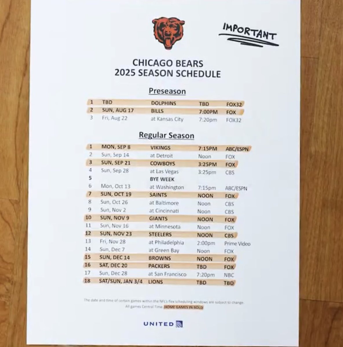 Initial Bears schedule takeaways:

- Getting Vegas in September rather than November/December blows

- 5 primetime games (minimum) is scary, but i’m ready for Ben Johnson to eliminate my ghosts

- Week 5 BYE Week SUCKS and should be illegal