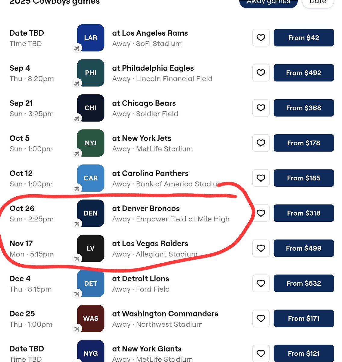 Away games . The ones we will be hosting tailgate in red