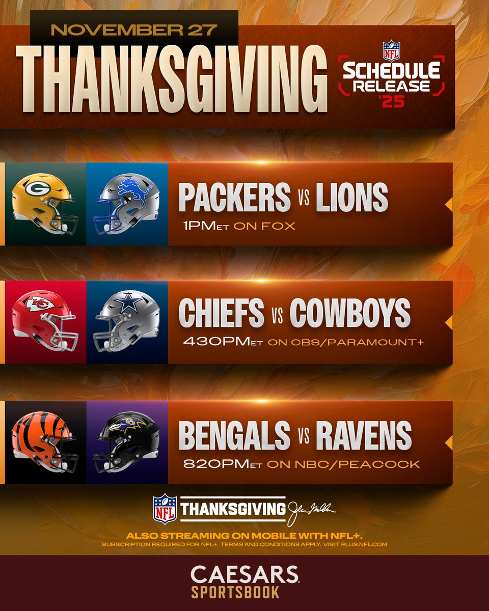 NFL's tweet image. Thanksgiving &amp;amp; Football 🦃🏈 @CaesarsSports