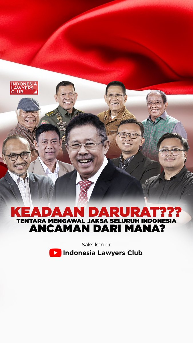 KEADAAN DARURAT???
Apakah pengamanan oleh TNI terhadap institusi sekelas Kejaksaan Agung dianggap perlu dan layak?

SUDAH TAYANG !
Saksikan selengkapnya di youtube Indonesia Lawyers Club

#indonesialawyersclub #ilc #karniilyas #indonesia #politik #tni #jaksa #tentaramengawaljaksa