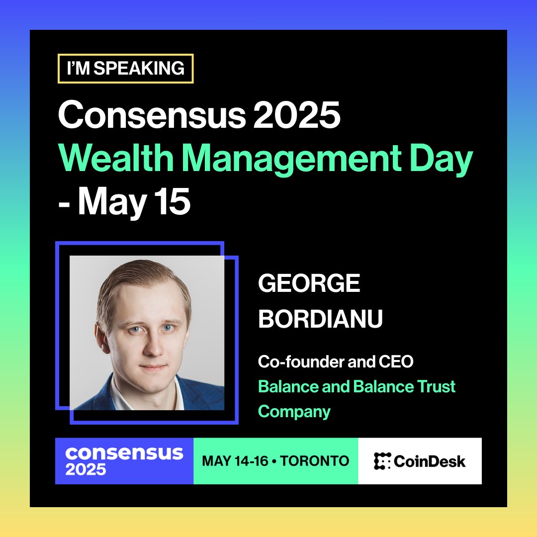 Balance (@balance_canada) on Twitter photo Join our CEO <a href="/george_balance/">George Bordianu</a> at <a href="/consensus2025/">Consensus 2025</a>'s Wealth Management Day tomorrow where he'll be leading an interactive roundtable on "Custody Options: ETF, qualified custody, self-custody" from 1:30pm to 3:30pm EDT.
Learn more: consensus2025.coindesk.com/wealth-managem…
#Consensus2025 Join our CEO <a href="/george_balance/">George Bordianu</a> at <a href="/consensus2025/">Consensus 2025</a>'s Wealth Management Day tomorrow where he'll be leading an interactive roundtable on "Custody Options: ETF, qualified custody, self-custody" from 1:30pm to 3:30pm EDT.
Learn more: consensus2025.coindesk.com/wealth-managem…
#Consensus2025