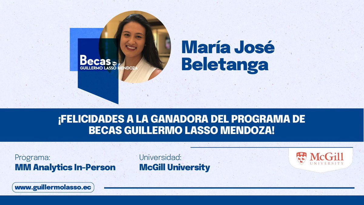 LassoGuillermo's tweet image. Con enorme alegría y profundo orgullo, tengo el honor de anunciar a María José Beletanga como la ganadora del programa de becas Guillermo Lasso Mendoza.
Cuando imaginé este programa, soñé con abrir puertas para jóvenes que, como ella, merecen todas las oportunidades del mundo.…