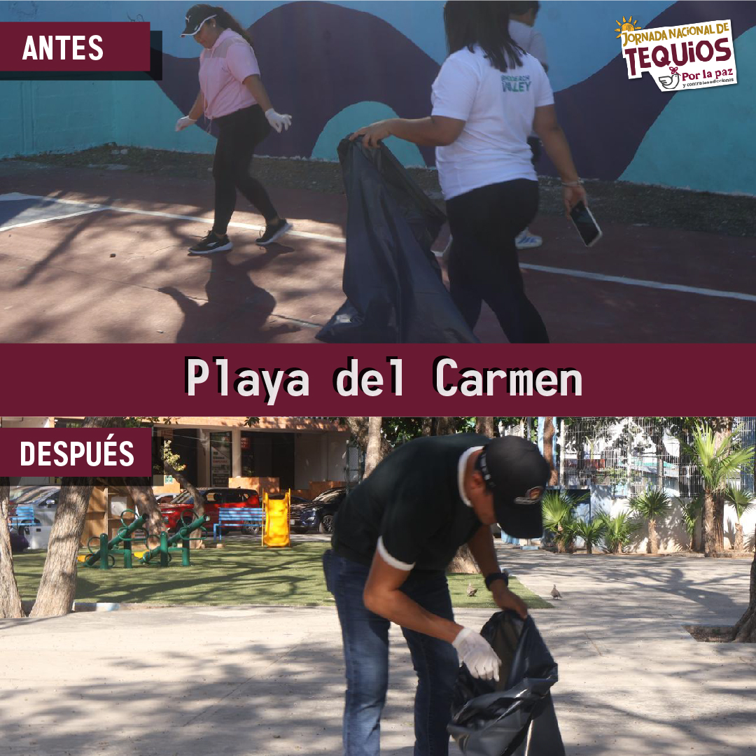 ¡Así lucen los espacios antes y después de ser recuperados! 
Con la participación de más de 36,000 voluntarias y voluntarios, los #TequiosPorLaPaz llegaron a todos los rincones de #QuintanaRoo. 
<a href="/alvarado_moo/">Alma Alvarado</a> 
<a href="/imjuvemx/">imjuvemx</a> 
<a href="/MaraLezama/">Mara Lezama</a> 
<a href="/GobiernoMX/">Gobierno de México</a>