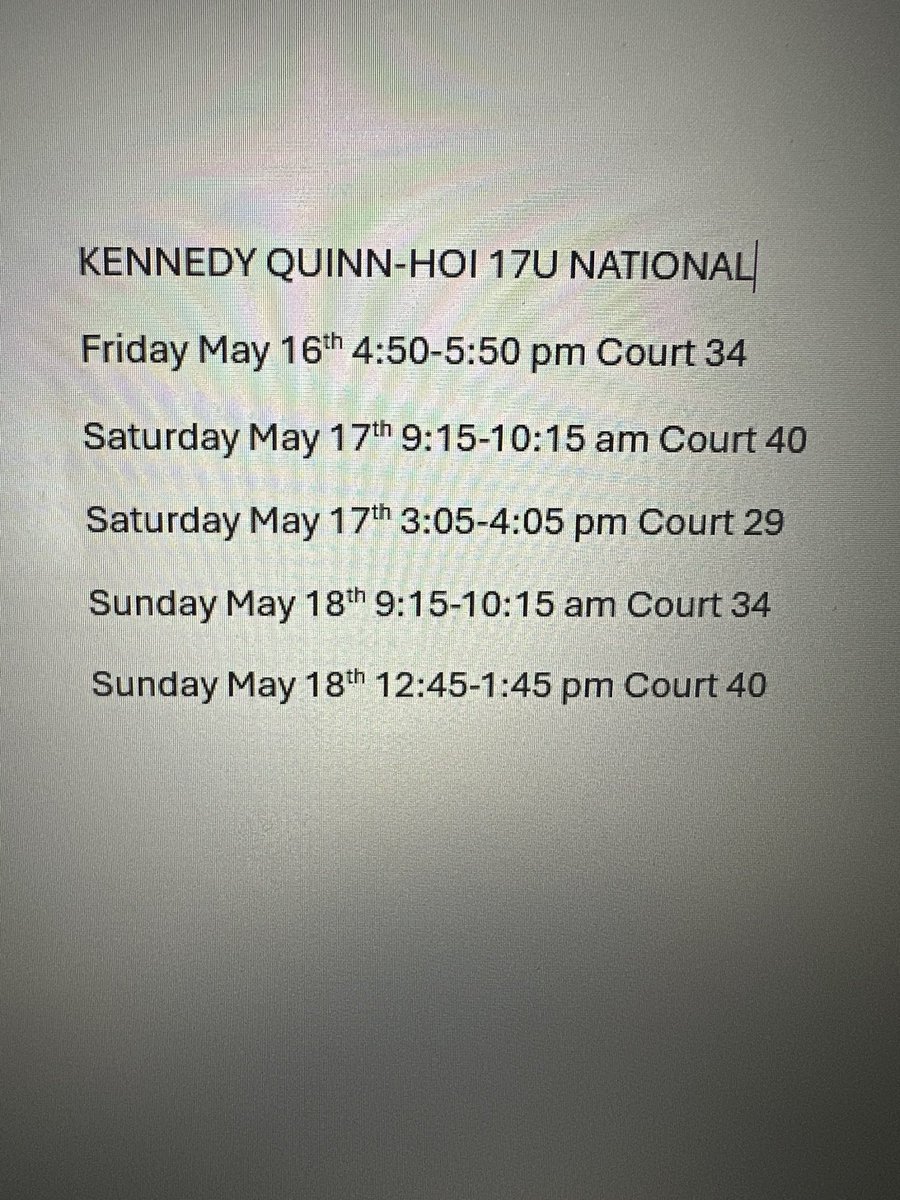 Schedule for upcoming weekend in Louisville, Kentucky.