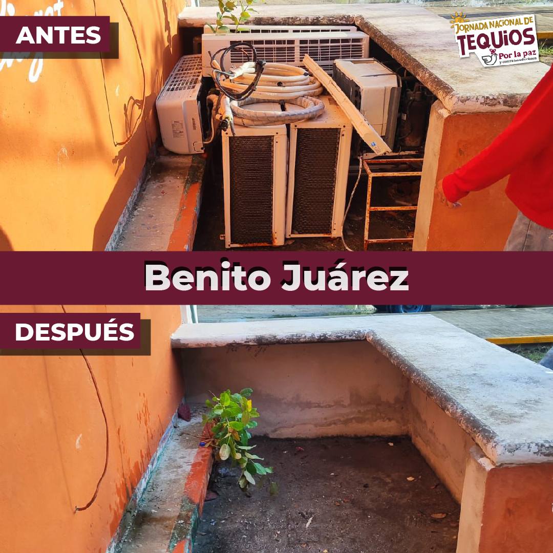 ¡Así lucen los espacios antes y después de ser recuperados!
Con la participación de más de 36,000 voluntarias y voluntarios, los #TequiosPorLaPaz llegaron a todos los rincones de #QuintanaRoo.
<a href="/alvarado_moo/">Alma Alvarado</a>
<a href="/imjuvemx/">imjuvemx</a>
<a href="/MaraLezama/">Mara Lezama</a>
<a href="/GobiernoMX/">Gobierno de México</a>
